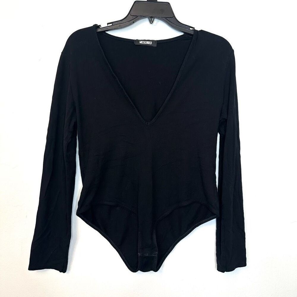 Missguided V-neck Long Sleeve Viscose Blend Bodysuit Black Size 10